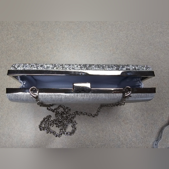 Sondra Roberts Silver Rhinestone Shimmer Clutch Shoulder Bag Cocktail Evening - Picture 7 of 14